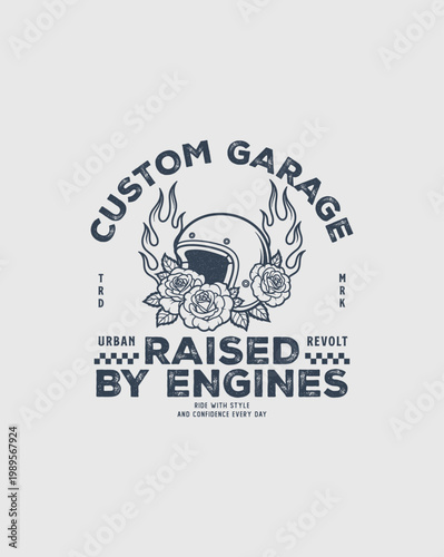 Custom Garage Raised By Engines Motorcycle Helmet Art.