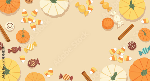 halloween candy and pumpkin border