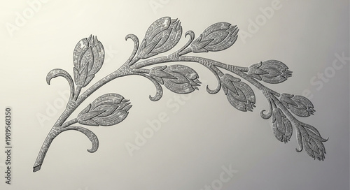 Sparkling diamond branch with leaves and buds.