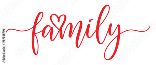 Elegant calligraphy of 'family' with hearts a beautiful red script typography design