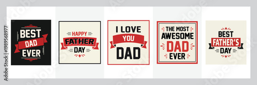 A collection of vibrant rectangular banners celebrating father's day with heartfelt messages and bold typography