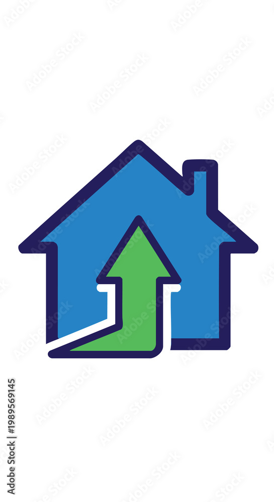 Fototapeta premium Stylish Modern House Icon with Upward Arrow for Real Estate and Property Growth