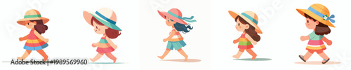 vector of a little girl walking standing with summer costume