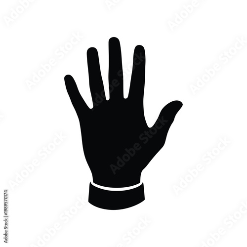 A black silhouette of an open hand held up signifies a greeting, stop signal, or a count of five.
