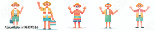 vector of a grandpa standing waving hand with summer costume