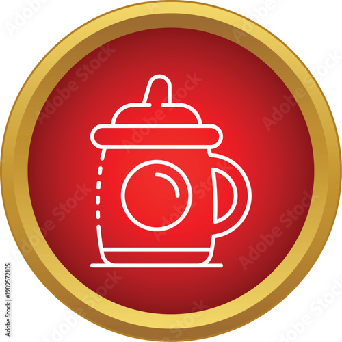 Sippy cup outline icon in a red circle, representing infant drinkware and baby accessories