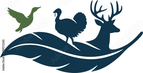 Illustration of a blue and green deer turkey waterfowl	