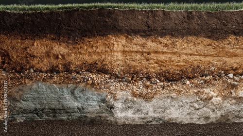 Geological Soil Layers Cross Section with Rock and Bedrock Formation
