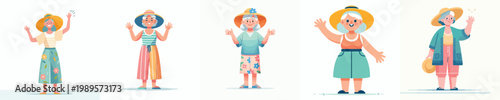 vector of a grandma standing waving hand with summer costume
