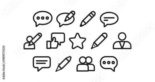 Line style communication and creative writing icons for education blogs and content creation tools