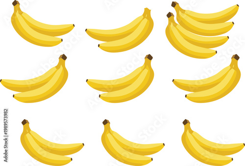 Banana fruit set with single and bunch bananas fresh tropical illustration collection