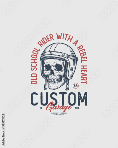 Custom Garage Old School Rider Rebel Heart Skull.