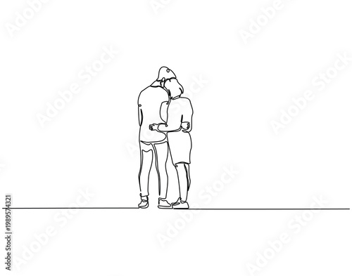 Foto Continuous line drawing of people hugging each other