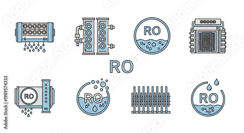 Reverse Osmosis Water Filtration System Icons Collection.