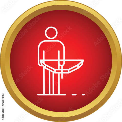 Stick figures person holding a crossbow, aiming with projectile