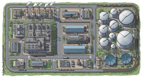 Aerial View of a Modern Industrial Chemical Plant Facility.