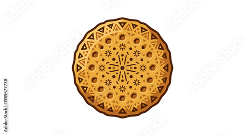 Vector Pinocut A circular biscuit with an intricate, decorated surface.