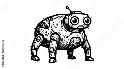 Vector Pinocut A quirky retro robot design in a detailed line art style.