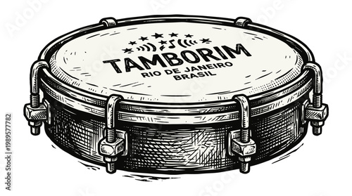 Vector Pinocut A detailed illustration of a Tamborim drum, a musical instrument.