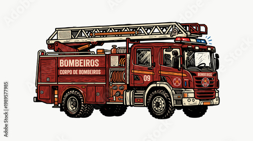 Vector Pinocut A detailed illustration of a fire truck.