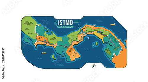 Vector Pinocut A vividly illustrated map highlighting the geographical landscape. 