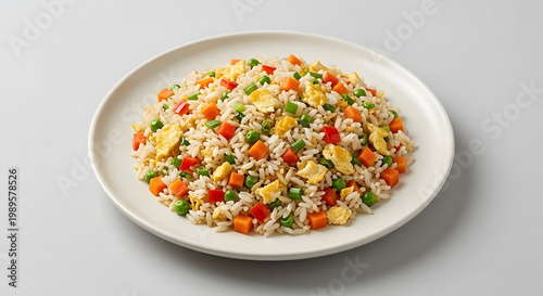 Plate of Vegetable and Egg Fried Rice Isolated on Gray Background