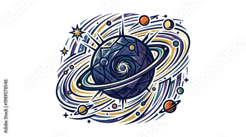 Vector Pinocut A visually captivating illustration of a planet in a swirl of stars and planets.