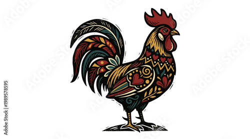Vector Pinocut A vibrant rooster illustration, showcasing intricate decorative patterns.