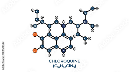 Vector Pinocut A molecular representation of the chemical compound, chloroquine.