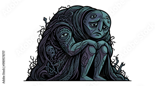Vector Pinocut A depiction of a sorrowful entity with multiple eyes.