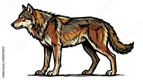 Vector Pinocut A stylized depiction of a lone wolf in a side profile, showcasing the animal's powerful physique. 