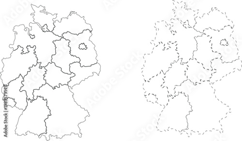 Germany administrative regions map outline and detailed federal state borders vector.