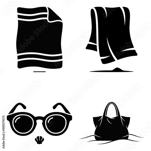 Beach towel sunglasses and bag summer icon set