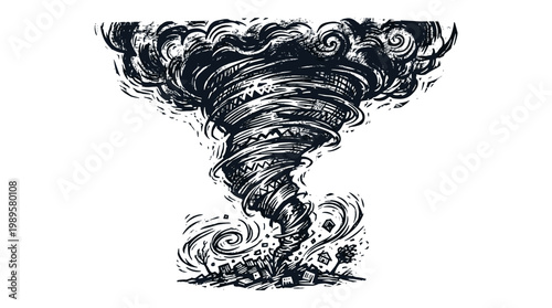 Vector Pinocut A powerful illustration of a destructive tornado.