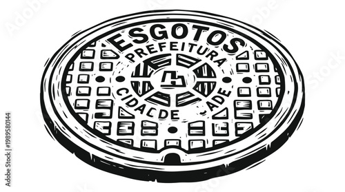 Vector Pinocut Close-up shot of a manhole cover with city markings.
