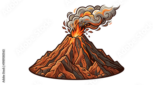 Vector Pinocut An illustration of an erupting volcano with smoke and fire.