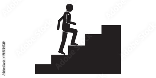 Person walking up stairs icon simple flat vector design ,Walking up the stairs or staircase icon is represented by a silhouette and modern design,Walking up the stairs or staircase vector icon black