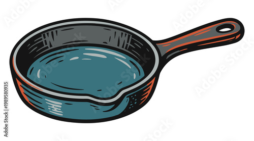 Vector Pinocut A retro illustration of a cast iron pan filled with liquid.