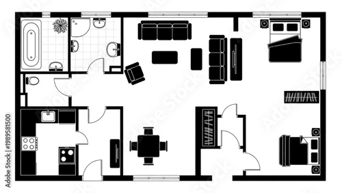 2D AutoCAD icons showcase a detailed office floor plan with furniture