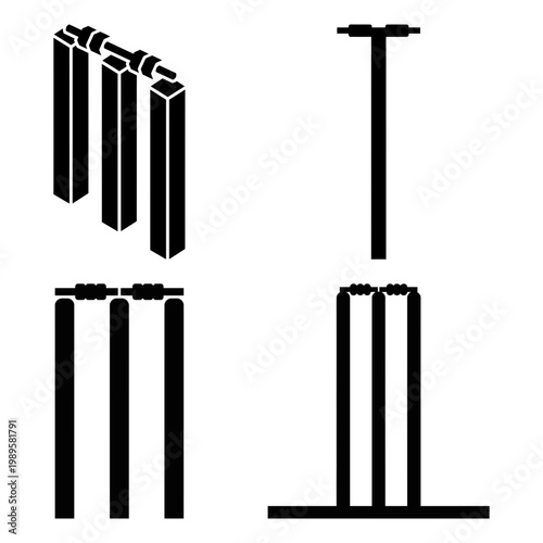 Cricket wicket stumps silhouette icon collection