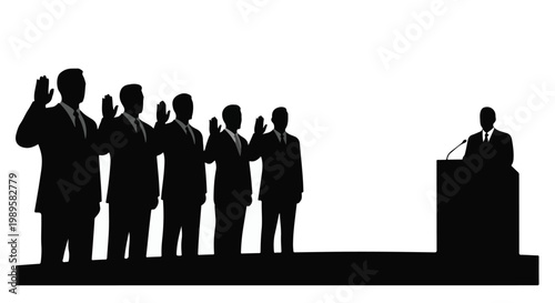 Citizenship Ceremony and Oath of Allegiance Silhouette for Naturalization and Immigration