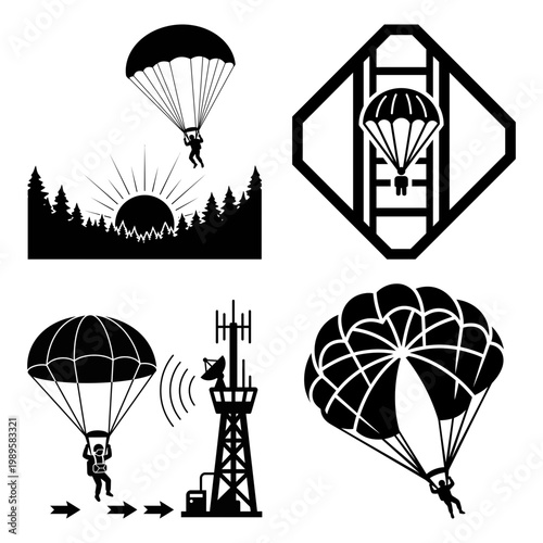 Paratrooper deployment and signal tower symbols