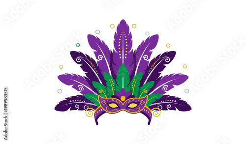 Carnival headdress icon vector Mardi Gras purple green feather hat