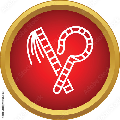 Egyptian crook and flail, symbols of pharaonic power, presented in an outline icon style