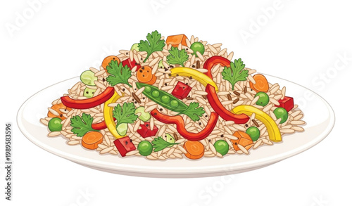 Fried rice vector vegetables plate carrot pepper peas food dish