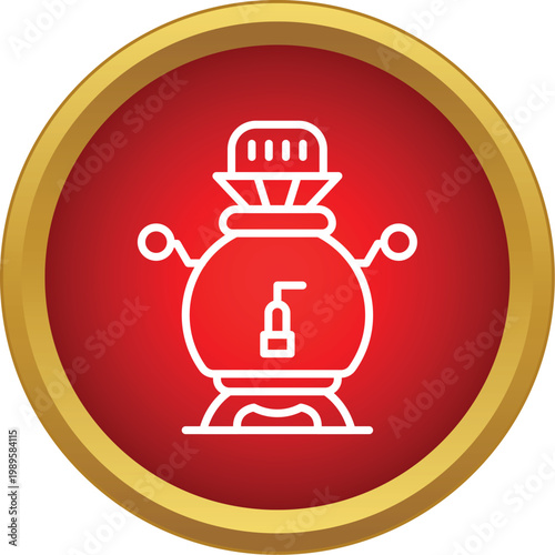 Samovar outline icon in red circle for traditional hot water vessel