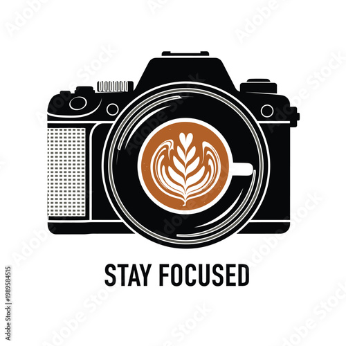 Camera lens with latte art coffee cup stay focused