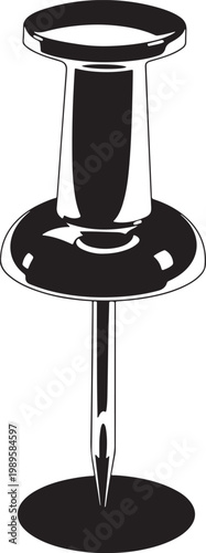 Black Thumbtack Illustration with Shiny Metallic Effect