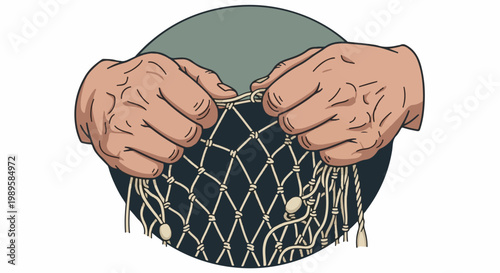 Hands weaving a net, a task requiring skill and patience
