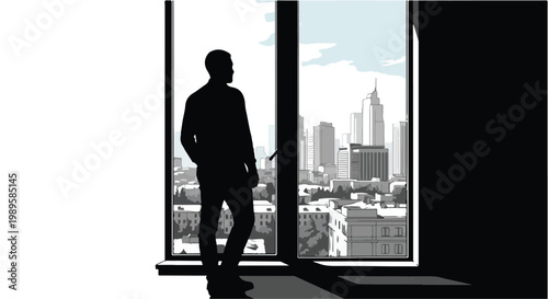 Silhouette of Immigrant Looking at City Skyline for Global Mobility and Settlement Vision